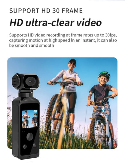4K Ultra HD Pocket Action Camera 270° Rotatable Vlog Wifi Mini Sports Cam Waterproof Case Helmet Travel Bicycle Driver Recorder (64GB)